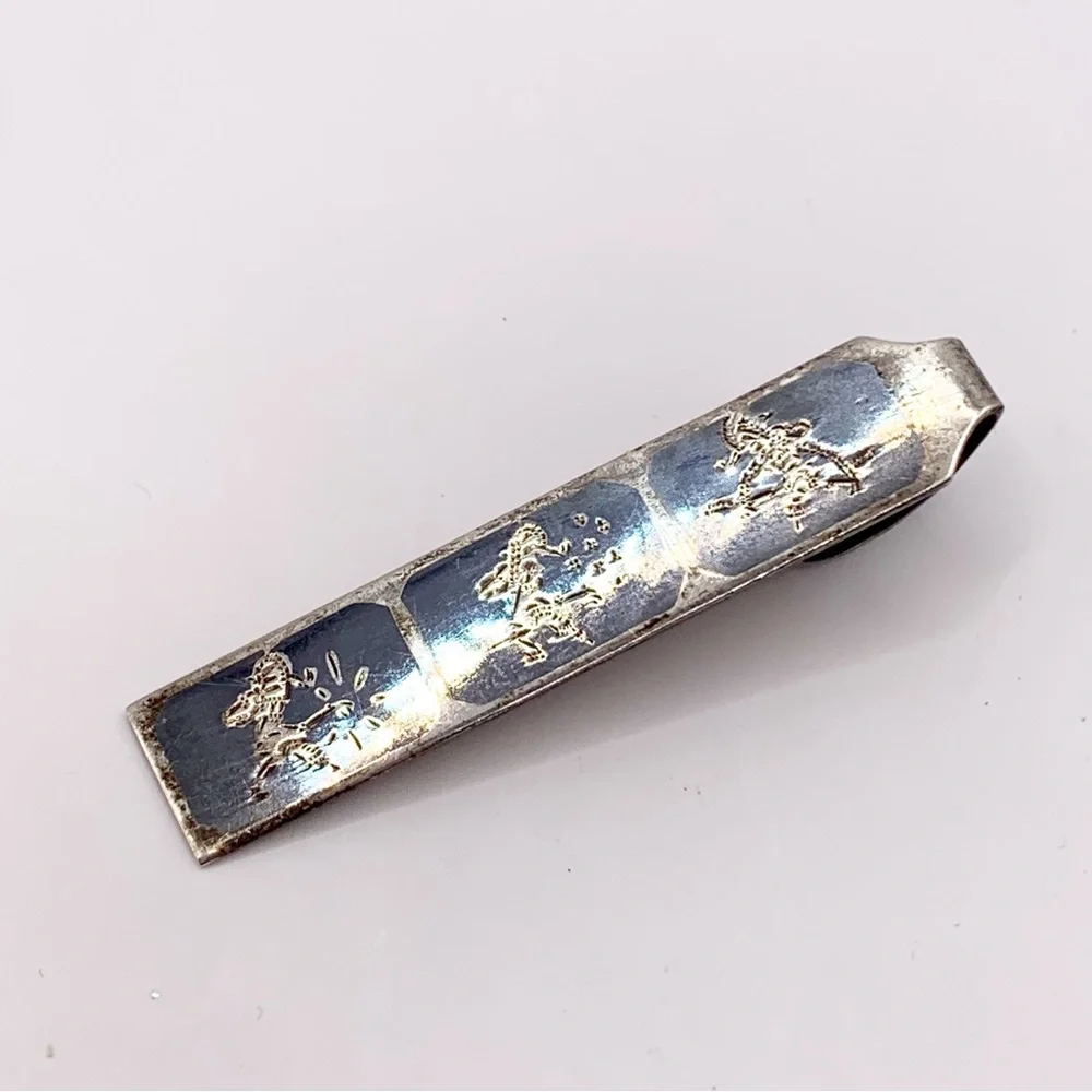 Vintage Siam Sterling silver Asian Niello enamel men’s tie clip